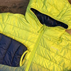 Eddie Bauer Reversible Full Zip Down Puffer‎ Jacket Kids XL 16 Ombre Yellow Blue